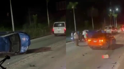 Noche accidentada tras volcadura de auto en carretera Puerto Morelos -Playa del Carmen