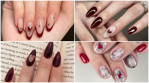 Corazones góticos - diseños de uñas aesthetic para San Valentín 2026