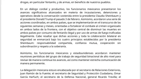Gabinete de Seguridad acuerda con EU nuevas acciones contra crimen organizado; buscan combatir tráfico de fentanilo y armas 