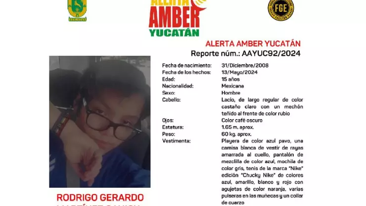 Alerta Amber_ Buscan al joven Rodrigo Martínez tras desaparecer en Yucatán