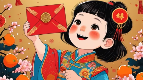 Caricatura de una niña sosteniendo un sobre rojo