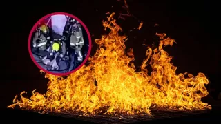 Imágenes de llamas y captura de video de rescate de perro tras incendio en medellín, Colombia.