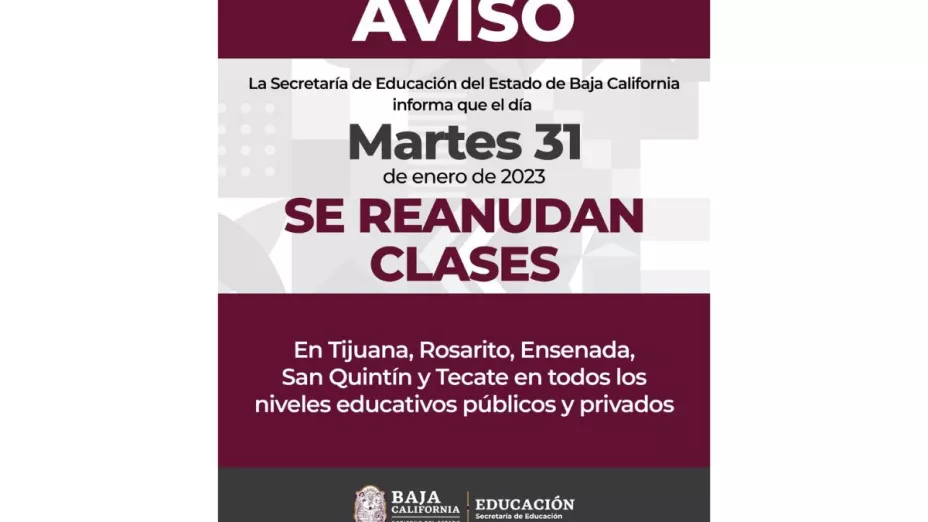 Este 31 de enero se reanudan las clases en Tijuana y en Baja California