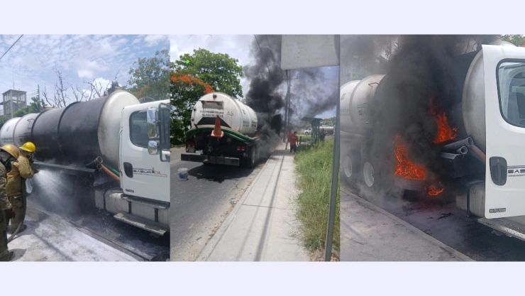 Así de IMPONENTE fue el incendio de una pipa al que bomberos se enfrentaron en el Periférico de Mérida