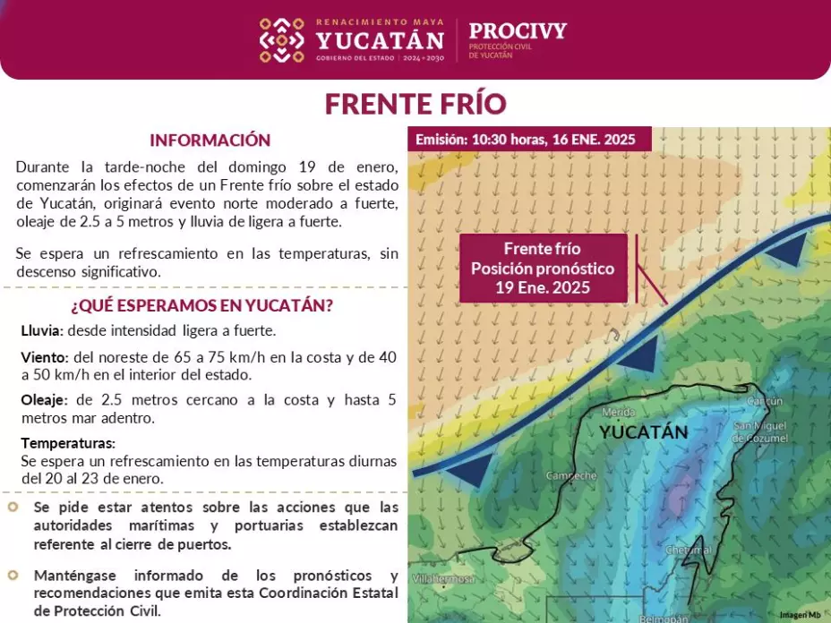 Ingreso de frente frío bajará las temperaturas como parte del clima hoy en Yucatán, domingo 19 de enero de 2025