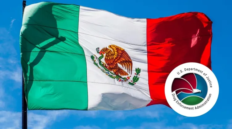 Bandera de México y logo de la DEA.