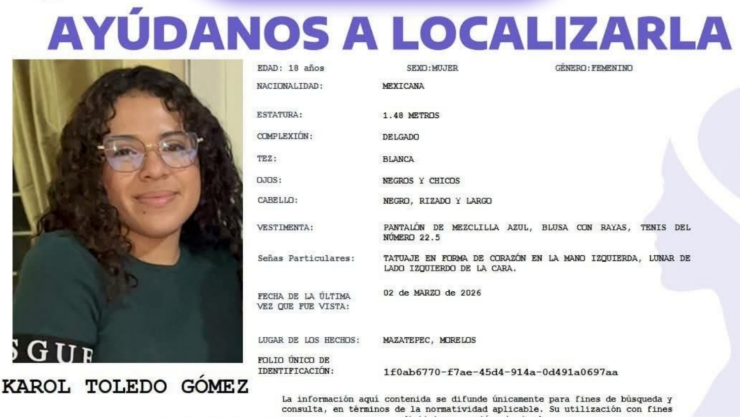 SE BUSCA a Karol Toledo Gómez, joven desaparecida en Mazatepec.