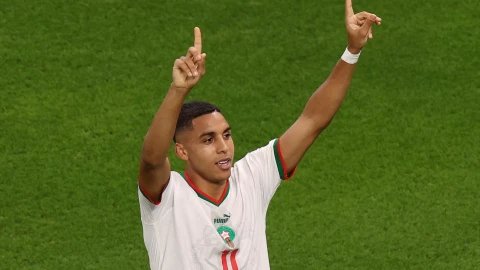 Celebración del gol de Marruecos ante Bélgica