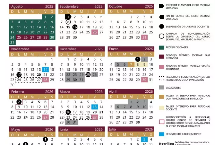 Calendario escolar de la SEP 2025-2026 vacaciones puentes