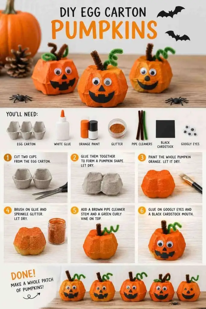 Ideas para reutilizar el cartón de huevos para hacer calabazas de cartón para Halloween