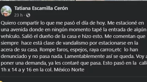 Hombre vandaliza auto de mujer por estacionarse fuera de su casa, FOTO