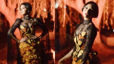 Angela Aguilar vestido de cempasúchil