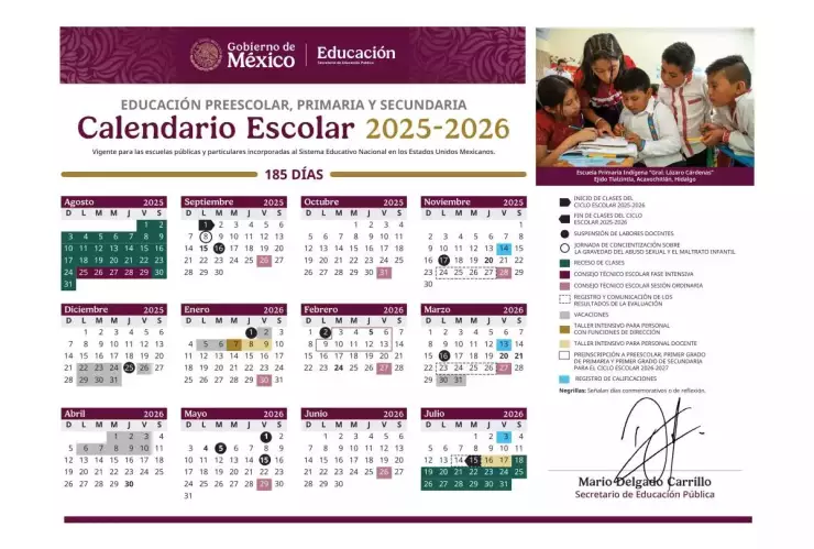 calendario escolar 2025- 2026 de la SEP