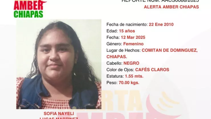 Sofía Nayeli Lucas Martínez Alerta Amber Chiapas