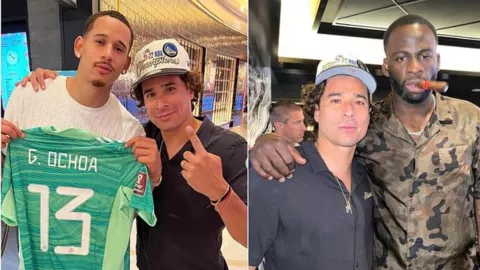 Guillermo Ochoa posa con Juan Toscano y Draymond Green