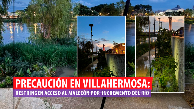 Precaución en Villahermosa: Restringen acceso al malecón ante el incremento del río