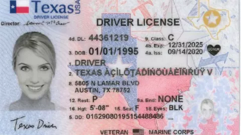 Una licencia de conducir de Texas.