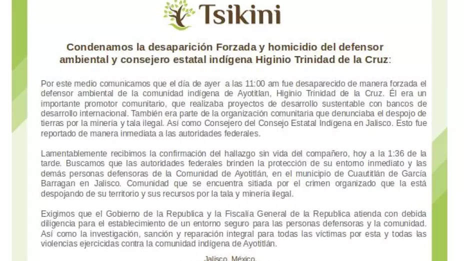 Higinio Trinidad de la Cruz activista muerto