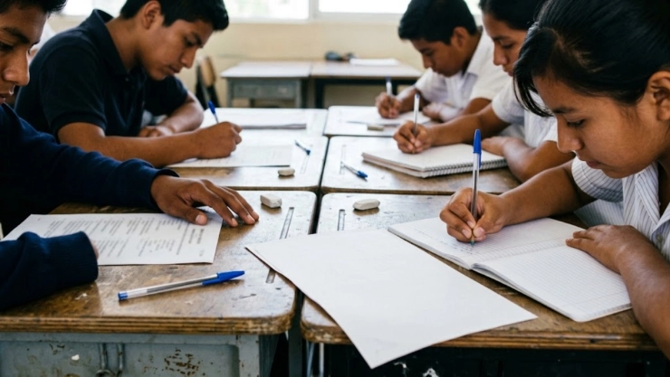 Estudiantes haciendo examen