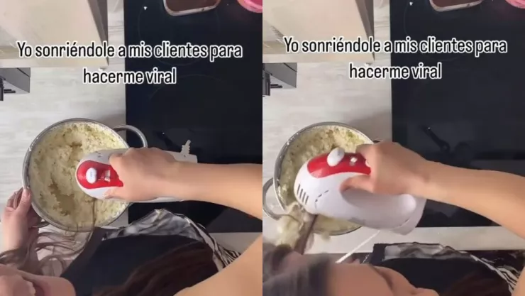 Mujer se le enreda el cabello con batidora