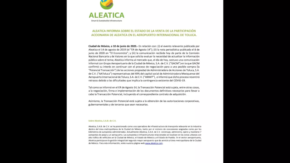 Por #Covid19 se retrasa compra del Aeropuerto de Toluca por gobierno de López Obrador
