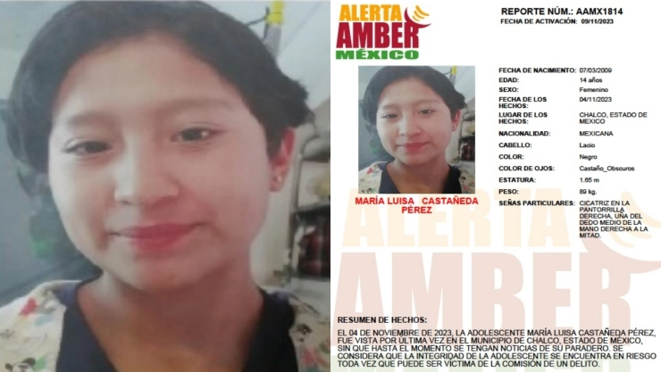 Alerta Amber Maria Luisa Castañeda Pérez Chalco, Edomex