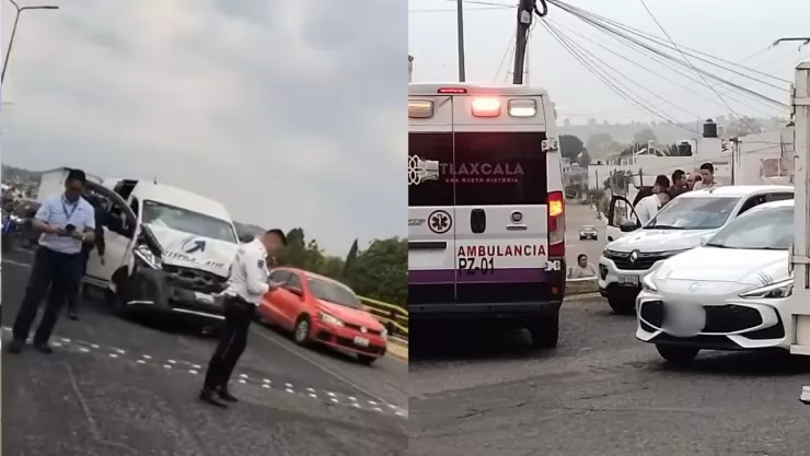 VIDEO: Combi protagoniza accidente sobre la carretera Puebla-Tlaxcala hoy; hay pasajeros lesionados