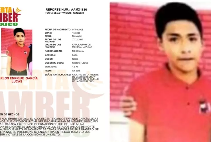 Alerta Amber Carlos Enrique García Lucas Oaxaca
