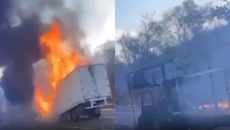 Bloqueos y balaceras en carretera Mazatlán-Culiacán; hay dos tráileres incendiados