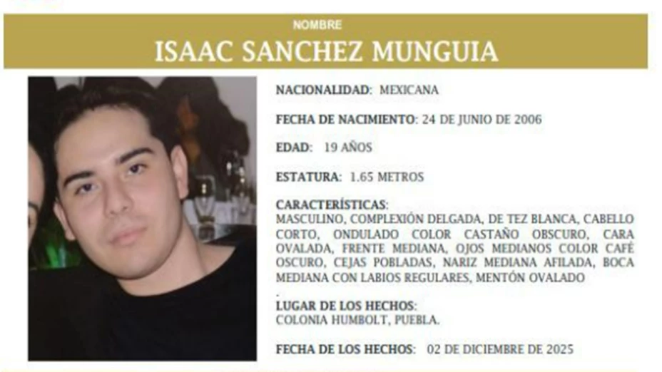 Isaac Sánchez Munguía fue reportado como desaparecido en colonia Humboldt, Puebla