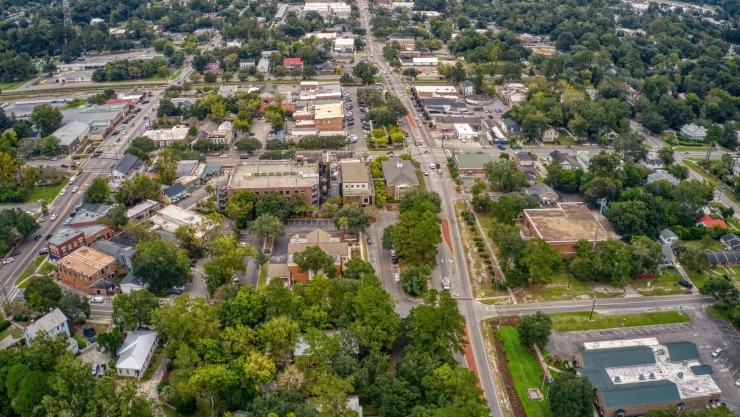 Vista aérea de zona residencial en Summerville, Carolina del Sur