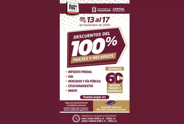Ayuntamiento de Culiacán anuncia descuentos por el Buen Fin 2025. .jpg