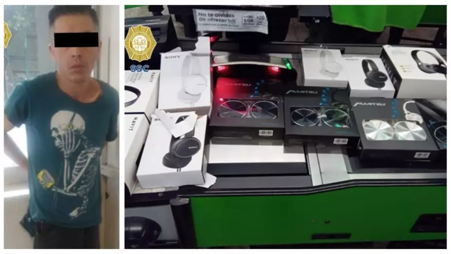 alcaldía Cuauhtémoc CDMX detuvieron fardero intentando robar 12 audifonos