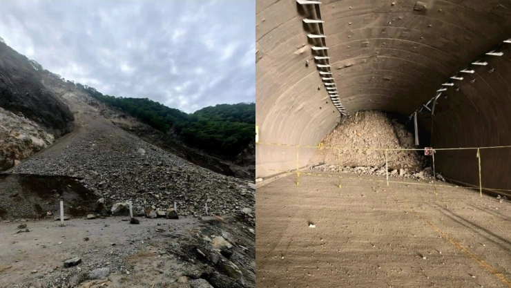 Túnel El tornillo lleno de piedras y tierra tras deslave en la Autopista Mitla–Tehuantepec por el paso del Huracán Erick