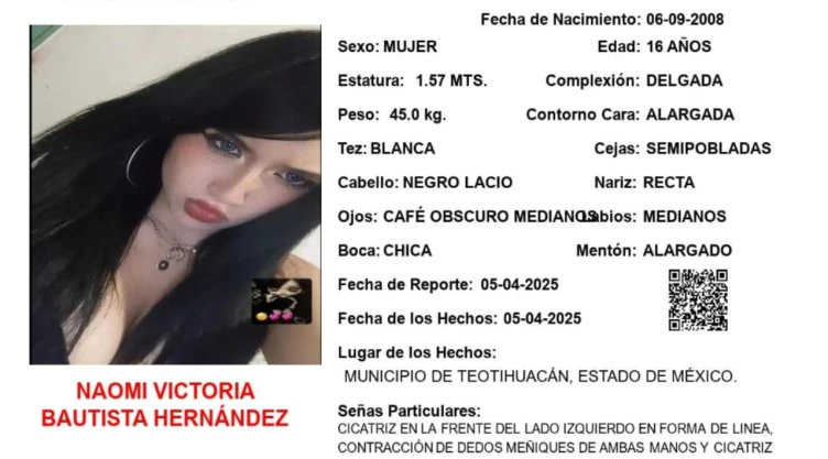 ALERTA AMBER: Naomi Victoria Bautista Hernández desapareció en el Edomex
