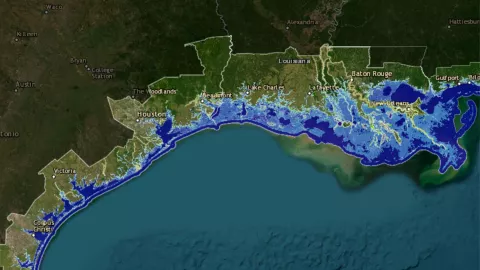 Las ciudades que quedarían inundadas en TExas en el 2100 a causa del cambio climático.jpg