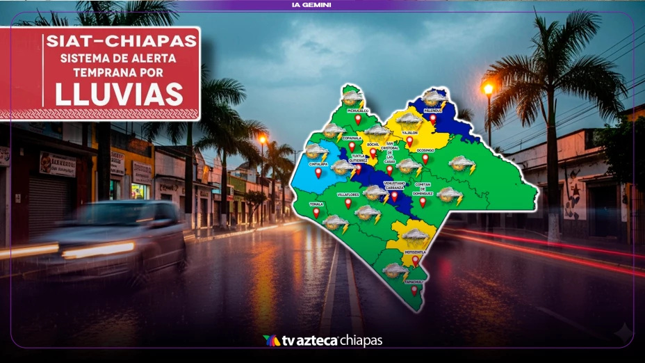Pronóstico de lluvias en Chiapas para el fin de semana del 30 de AGOSTO de 2025: 