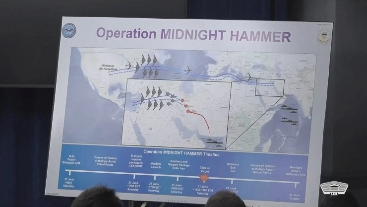 Diapositiva del Pentágono de Estados Unidos sobre la Operación Midnight Hammer.