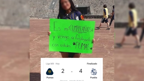 Aficionada de Pumas celebra su cumpleaños en partido