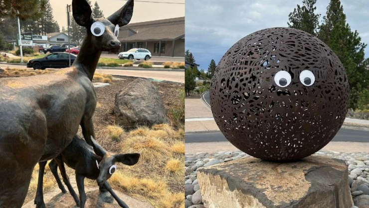 Los ojos saltones fueron colocados desde agosto en esculturas en Bend, Oregón.