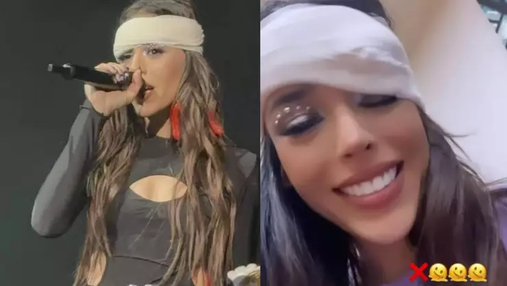 VIDEO: Danna Paola sufre un accidente en pleno concierto