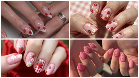 Uñas de fresa 16 diseños delicados y femeninos para lucir una manicura aesthetic esta primavera 2026