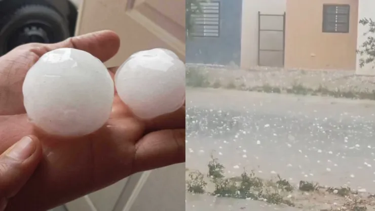 Caída de granizo en Ciénega de Flores, Nuevo León.