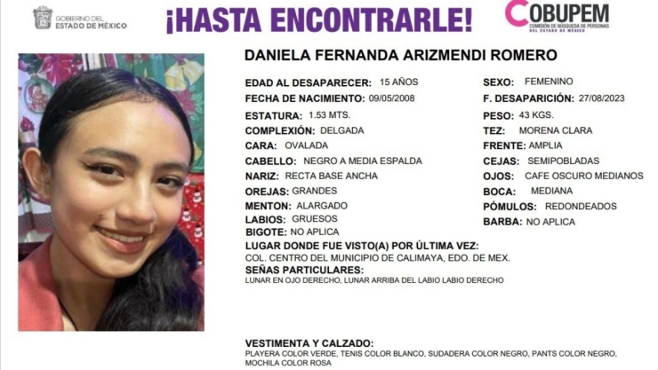 Odisea Daniela Fernanda Arizmendi Romero desaparecida Edomex