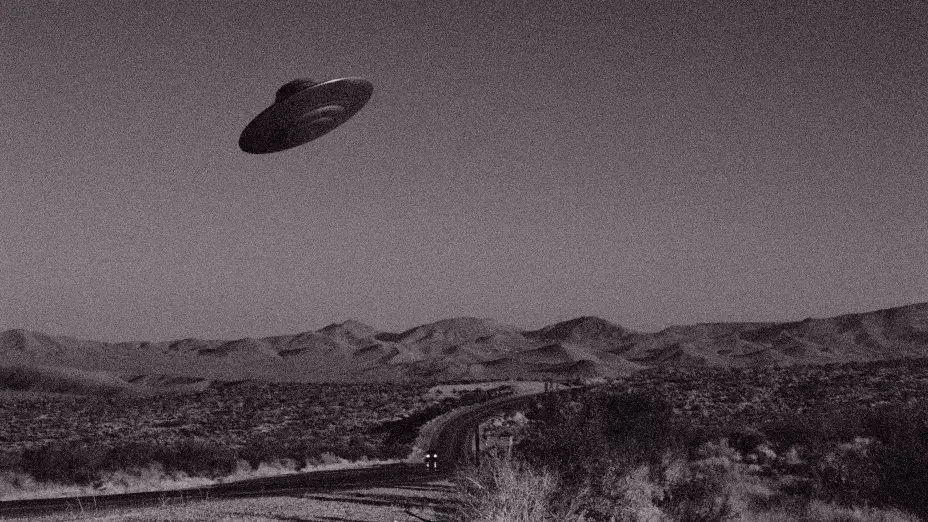 UFO over Mojave Desert, California, USA (B&W)