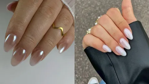 Diseño de uñas corte almendra y nácar
