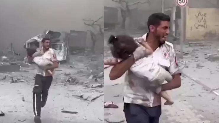 VIDEO: Paramédico rescata a bebé de pleno bombardeo tras guerra en Israel