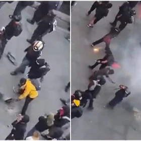Video de la explosión de bomba molotov a encapuchado en marcha 2 de octubre CDMX.