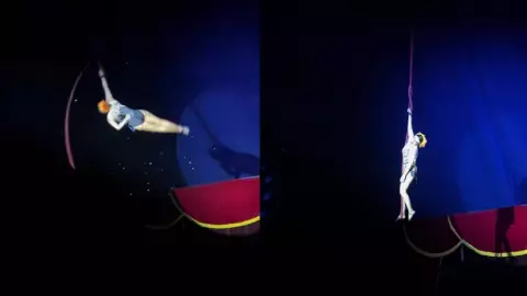 ¡Le está dando algo!: Acróbata convulsiona en plena función de circo