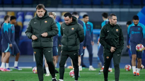 Xavi Hernández en entrenamiento del Barcelona